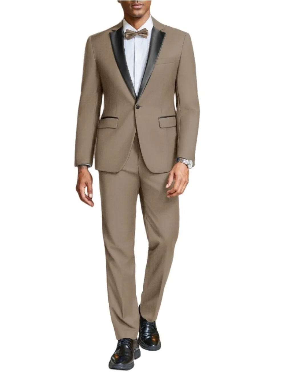 Coofandy Tan & Black 2 Piece Tuxedo Suit Size XL NWT